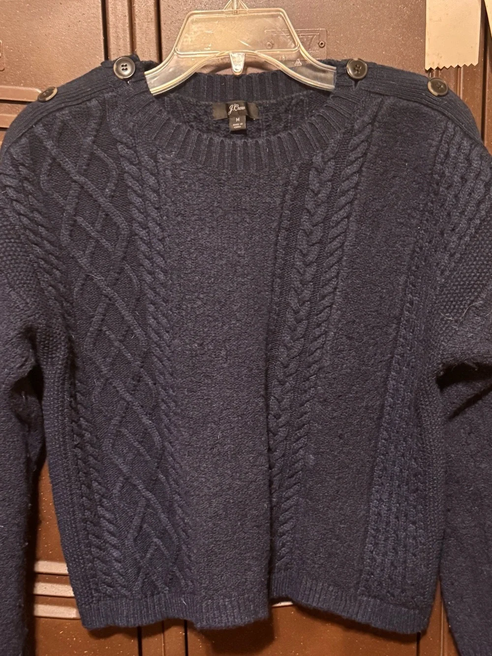 J. Crew Navy Cable-Knit Button-Shoulder Sweater